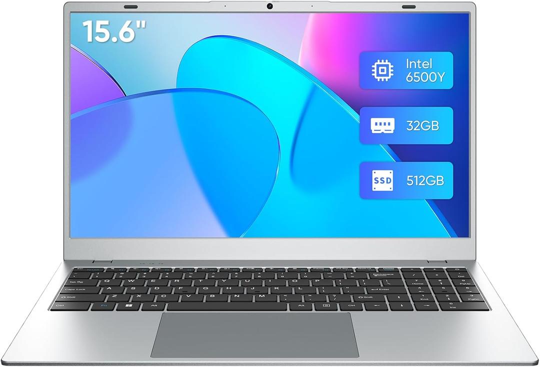 Laptop, 32GB RAM 512GB SSD Laptops Computer, 6500Y Processor (Beats N5095 up to 3.4GHz), 15.6" FHD IPS Display Win11 Laptop PC for Student and Business, WiFi 5, BT 5.0, Sliver