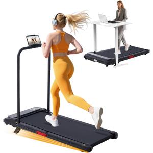KASSADIN Walking Pad with Handle Bar, Portable Small Treadmill with Handles for Home Small, 3.0HP Under Desk Walking Pad Treadmill with Incline, 0.6-7.6MPH, 350LBS
