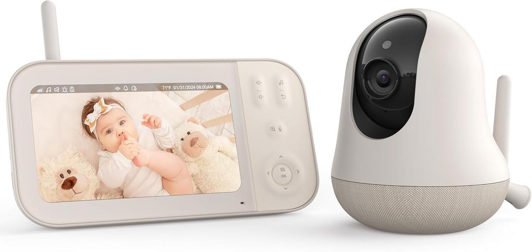 nooie Baby Monitor with Camera, Video Baby Monitor 5" Screen with 10-hrs Recharged Battery, 720P HD and Night Vision, Lullaby, Temperature Sensor, Pan Tilt Zoom, No Wi-Fi, Two-Way Audio