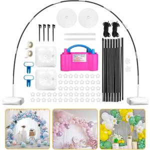 Voircoloria Balloon Arch Kit with Balloon Pump Electric, 110V 600W Automatic Dual Nozzle Portable Inflator with Balloon Arch Stand for Birthday Gender Reveal Baby Shower Balloons Party Decorations