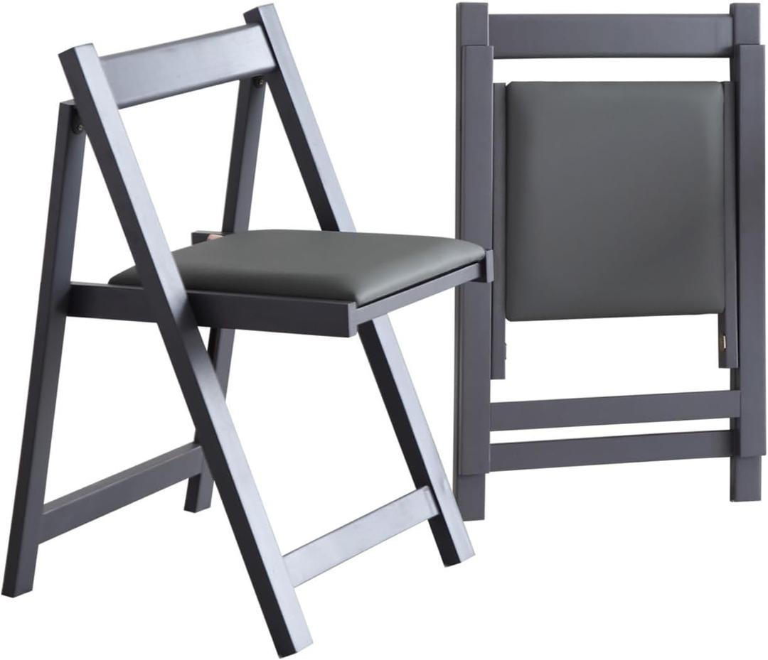 FUNROLUX Folding Dining Chairs with Padded Seats 2 Pack Wooden Folding Chairs for Kitchen Table Event Party Indoor 198LB Weight Capacity (Grey)