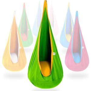 OUTREE Kids Pod Swing Seat, Cotton Child Hammock Swing Chair,Sensory Swing for Indoor and Outdoor Use,Green and Yellow