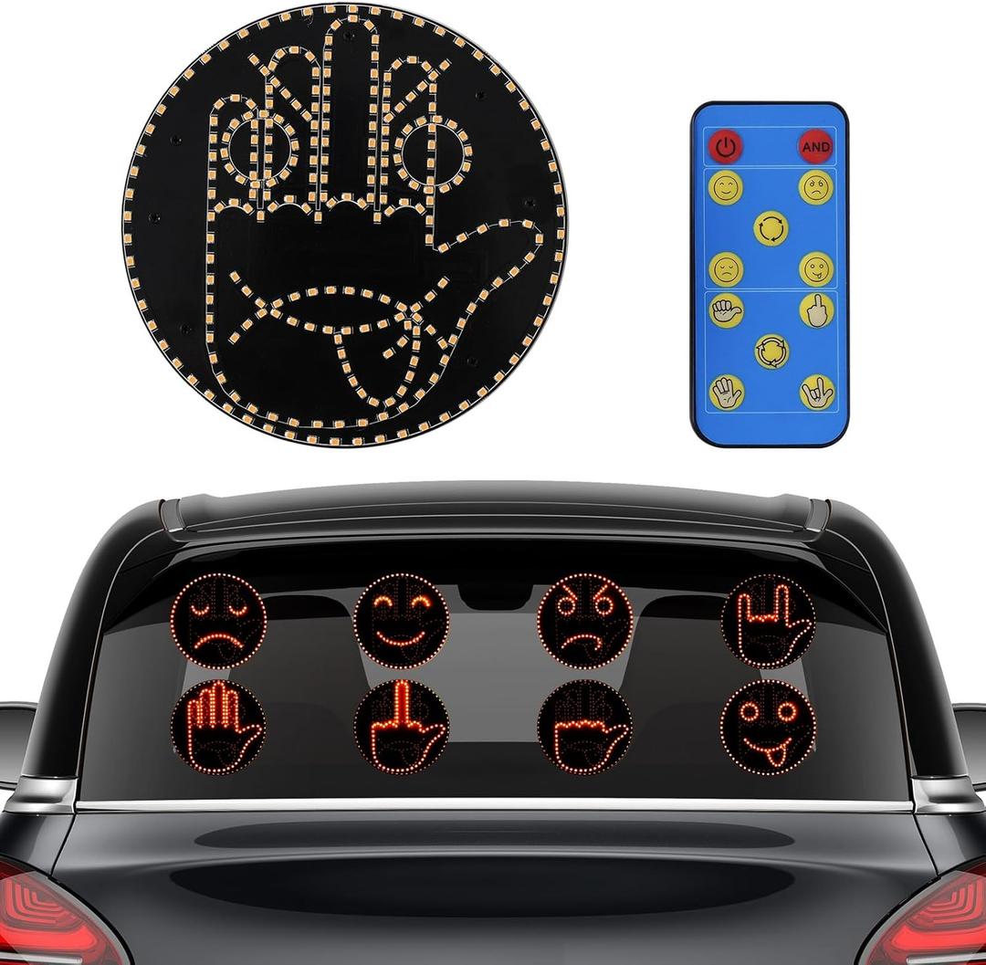 4 Emojis and 4 Gestures Middle Finger Car Light with Remote, Road Rage LED Sign for Car, Fun Car Truck Accessories, Car Gadgets for Men and Women