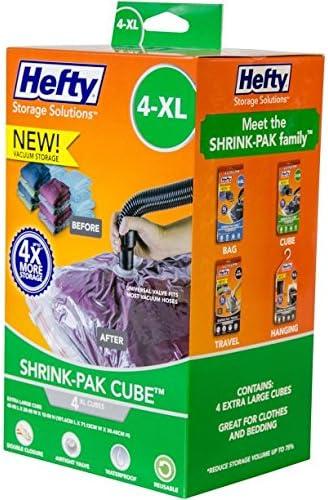 Hefty Shrink-Pak  4 Extra Large Vacuum Seal Storage Bags  Space Saver Bags for Clothing, Pillows, Towels, or Blankets, 4 x XL Cubes