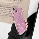 NITITOP Compatible with iPhone 15 Case Glitter Sparkly Sequin Design for Girls Women Luxury Bling Crystal Diamond Frame Full Camera Protection Shockproof Protective Phone Cover - Pink