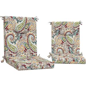 DYTXIII Outdoor High Back Chair Cushions Set of 2, 44x20 in Water Repellent Patio Seat Cushions with Elastic Sponge, All Weather Cushions for Rocking, Dining Chairs, Patio Furniture - Paisley Chilli, 44"x20"x2.5"