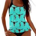 SHESHOW Cowgirl Style Tankini Swimsuits for Women Scoop Neck Ruched Blouson and Bottom 2 Piece Bathing Suits S-XL