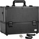 Joligrace Makeup Train Case Professional Adjustable - 6 Trays Cosmetic Cases Makeup Storage Organizer Box with Lock and Compartments 14 Inch Large Black