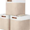 DULLEMELO Large Storage Baskets for Organizing, Canvas Storage Bins Big Baskets With Handles for Shelf Clothes Empty Gift Basket (White&Khaki)