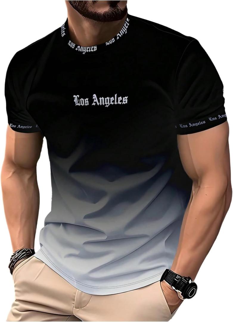 VIPWOLF Men's Color Block Short Sleeve Casual T Shirts Crew Neck Letter Graphic Tees Golf Workout Summer Tops (Black, M)