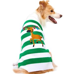 NACOCO Dog Sweater Pet Christmas Elk Bells Sweaters Halloween Reindeer for Small Dog and Cat (L, Green) (Large (Pack of 1), 5-Green Fawn)