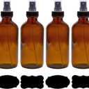 Cornucopia 8-Ounce Amber Glass Fine Mist Spray Bottles (4-Pack); Boston Round w/Atomizer Spritzers for Aromatherapy, Perfume, Cologne, DIY & More