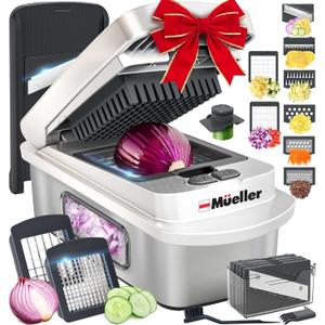 Mueller Pro-Series 10-in-1, 8 Blade Stainless Steel Multi Vegetable Chopper And Mandoline Slicer, Kitchen Accessories and Essentials, Food and Veggie Chopper, Mincer, Dicer, White Sand/Grey
