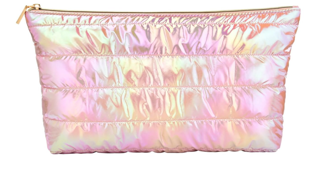 Hiroyuki Iridescent Makeup Bag, 14 inches Cosmetic Bag, Large Capacity Travel-Friendly Pouch (pink)