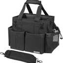 Compact Wearable Cleaning Caddy, Small Supplies Organizer with Handle & Shoulder Straps for Housekeepers, Under Sink & Car Cleaning Tool Organizer Bag (Black)