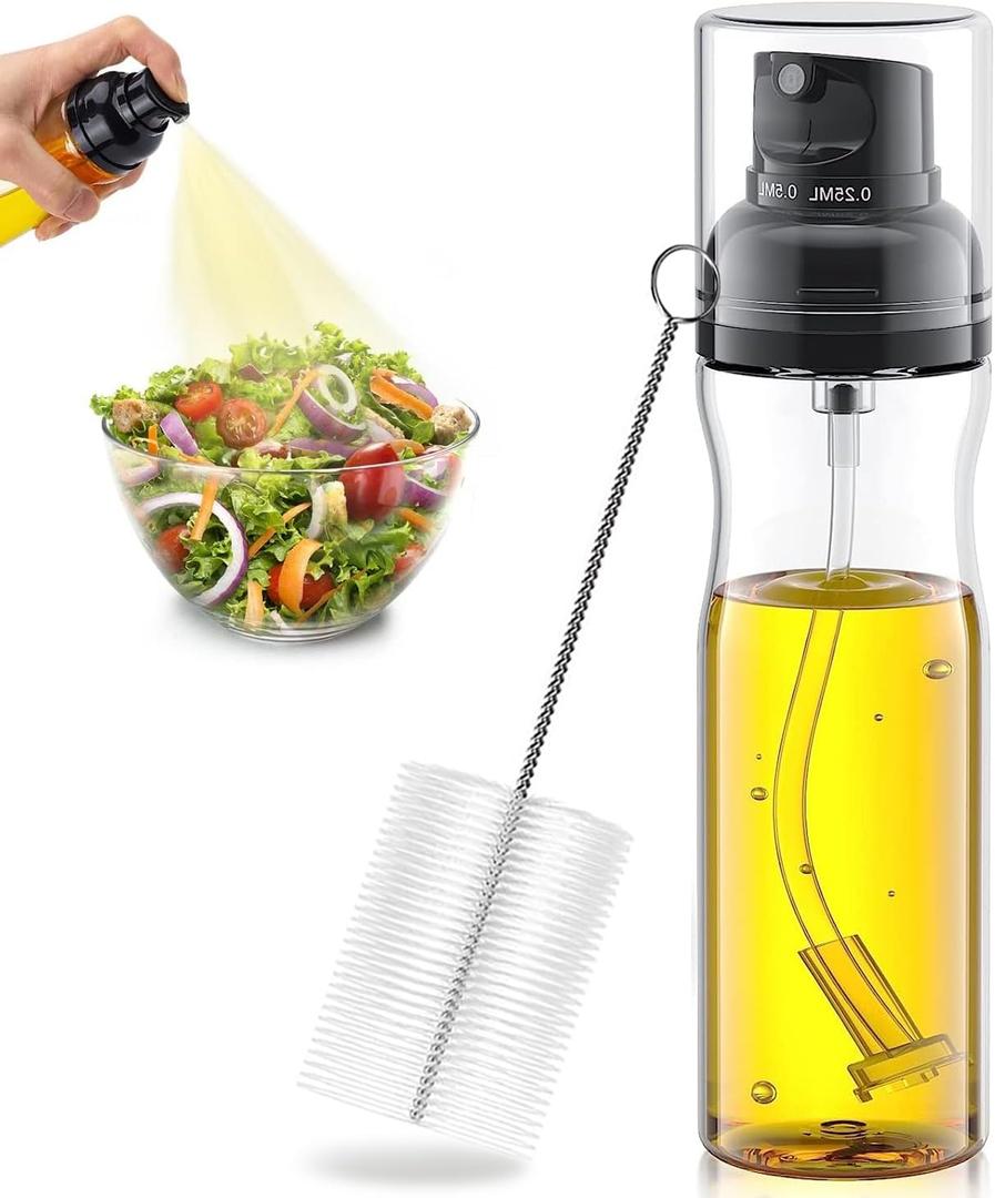 250ml Olive Oil Sprayer Bottle with Brush, Including 0.25ml Mode and 0.5ml Mode, Olive Oil Spray Bottle for Cooking