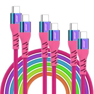 USB C to USB C Cable 3-Pack [10ft+6.6ft+3.3ft] 60W Colourful Braided Rainbow Type C to Type C Cable for iPhone 15,Samsung Galaxy S23,S22,S21,S20 S20+ Note 20,Google Pixel,LG