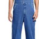 HISEA Men's Denim Bib Overall, Mens Relaxed Fit Overall Midweight Workwear with Adjustable Straps and Convenient Tool Pockets, Stone Washed Blue, 32W x 30L