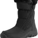 POLAR Womens Memory Foam Twin Zip Opening Pull On Nylon Waterproof Thick Faux Fur Lined Winter Rain Snow Boots (10, Black)