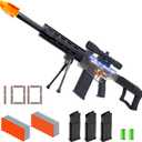 Realistic Toy Gun for Nerf Guns Darts - Electric Sniper Rifle Automatic Foam Blaster with Scope 100 Soft Bullets 3 Magazine for Kid Boy Ages 6-12 Years Old, Indoor Outdoor Game for Adult Child Black