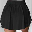 EARKOHA Women's Mini Skort Casual Tennis Skirt High Waisted Flowy Athletic Mini Skirt with Shorts (Black, L)
