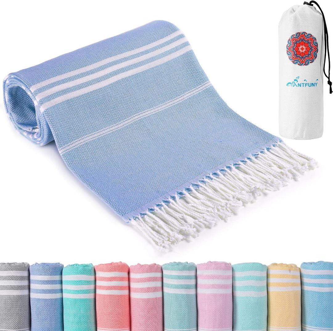 Turkish Beach Towels Vacation Essentials with Bag Quick Dry Sand Free Soft Absorbent Adult Bath Pool Swim Long Wide Stripe Towel Cloud Linen Sandfree Mat Summer Thing Lightweight Thin Travel Blue (72 X 36 Inch)