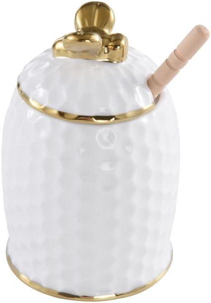 Pampa Bay Get Gifty Porcelain Honey Jar and Comb Dipper, White with Gold Trim