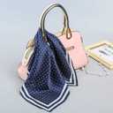 ANDANTINO 100% Mulberry Silk Square Scarf for Hair-25.6" X25.6'' Women Men Natural Silk Neckerchief Digital Printed Headscarf (Navy Blue Polka Dots)