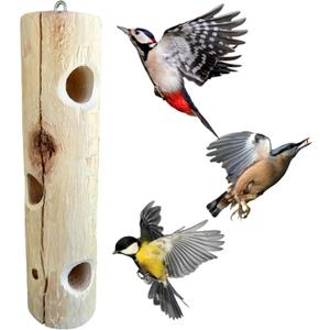 Natural Wood Log Suet Bird Feeder for Woodpeckers - 16 inch Outdoor Hanging Suet Feeder, Works with Suet Plugs, Suet Balls, Suet Cakes