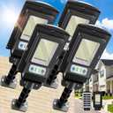 Solar Lights Outdoor, IP66 Waterproof Motion Sensor Powered Solar Street Light, 6500K Dusk to Dawn LED Flood Light with Remote Control, Commercial Area Lighting for Yard Parking Lot (4 Pack)