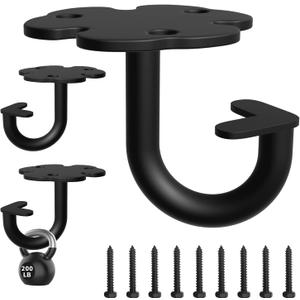 3PCS Ceiling Hooks for Hanging Plants, 200LB Plant Hanger Outdoor Indoor, Plant Hooks for Hanging Baskets/Wind Chime/Flower/Lantern/Bird Feeders/Hammocks/Swings/Yoga/Resistance Band(Wood)