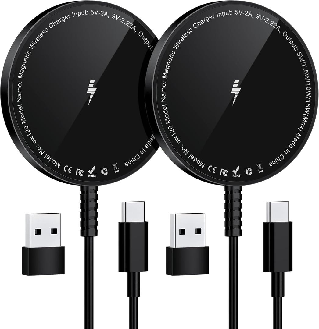 Magnetic Wireless Charger for iPhone: Compatible with Magsafe Charger iPhone 17 16 15 14 13 12 Series & Airpods 4 3 2 Pro-Fast 15W Max Charging Pad Strong Magnet, Dual USB-C/A Ports-Home Office Travel