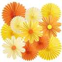 11PCS Paper Flowers Decorations for Wall Daisy Paper Fans Classroom Decoration Paper Orange Backdrop Decor Hanging Paper Fans for Birthday Baby Shower Indoor Spring Deco