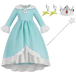 BLOOMIRO Princess Costume For Girls Halloween Cosplay Dress With Crown Earrings Princess Dress Kids 8-10Y