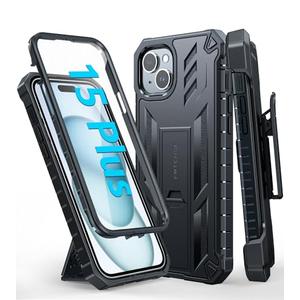 FNTCASE for iPhone 15 Plus Case: Drop Protection Rugged Belt-Clip Holster & Kickstand Military Grade Matte Textured TPU Shockproof Durable Protective Phone Cover 6.7 inch