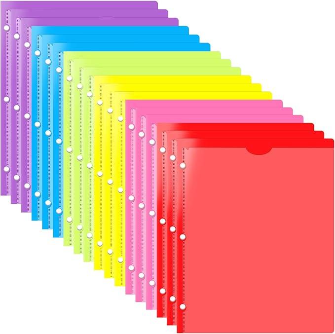 INFUN Heavy Duty Plastic Folders with Clear Front Pocket and Holes-18 Pack,Assorted Colors Folder with 2 Pockets and 3 Holes for 3 Ring Binders,Folder with Card Slot for School,Office and Home, 
Color	3 Hole Folders With Clear Front Pocket- Red,pink, Green, Yellow, Blue, and Purple