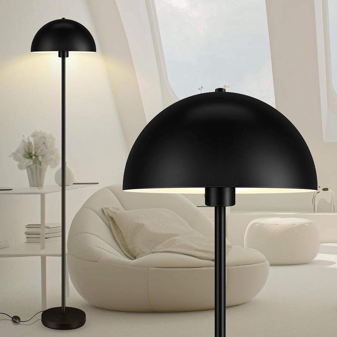 Floor Lamp, Industrial Black Floor Lamps for Living Room, 65.6in Standing Lamp, Retro Mushroom Dome Shade, Whole Metal, E26 Socket, Mid Century Modern Floor Lamp for Bedroom/Office,No Bulb