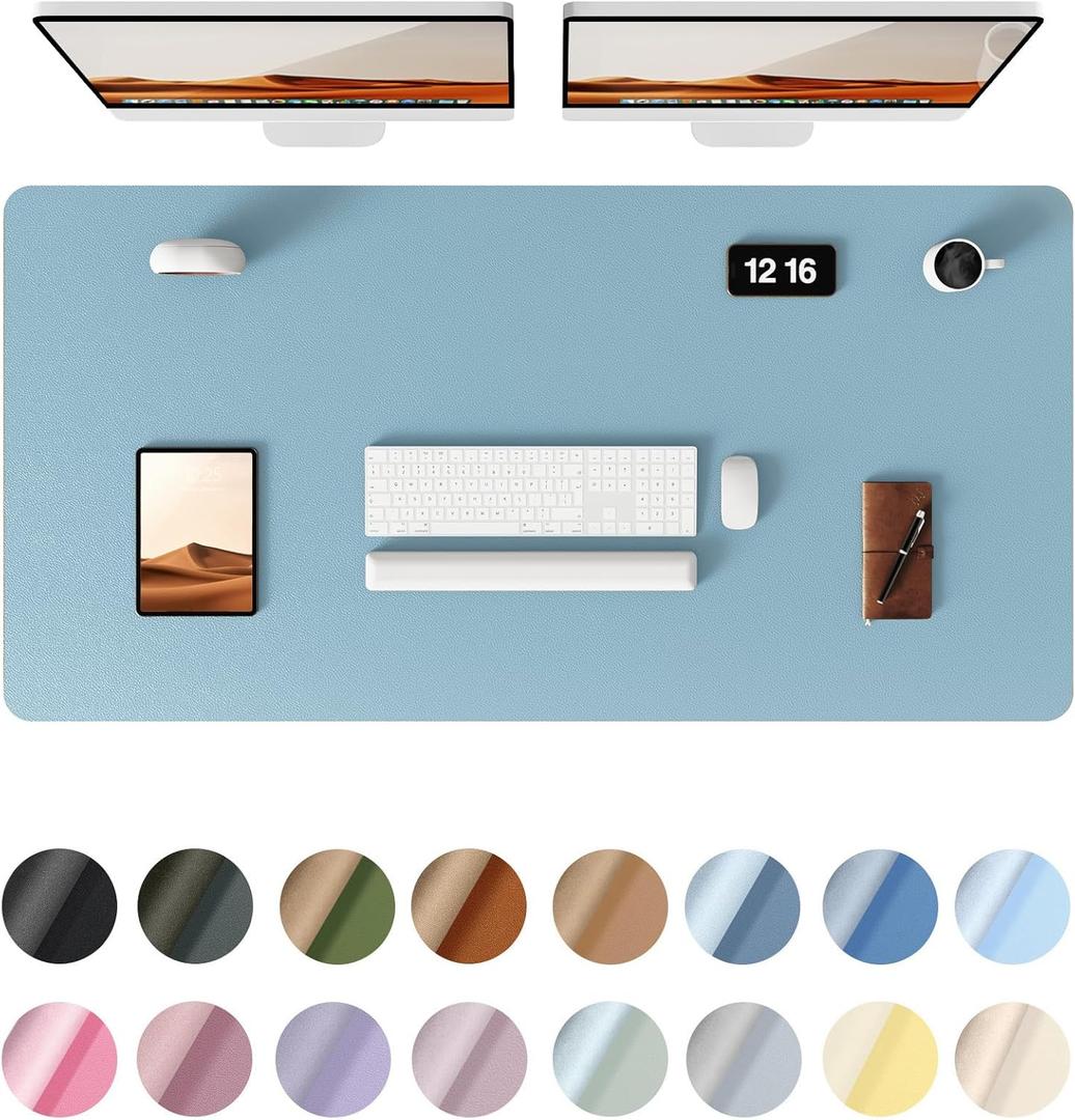 YSAGi Leather Desk Protector, Office Mat, Large Mouse Mat, Non-Slip PU Leather Blotter, Laptop Pad, Waterproof Writing Pad for Office and Home (Ice Blue, 47.2" x 23.6")