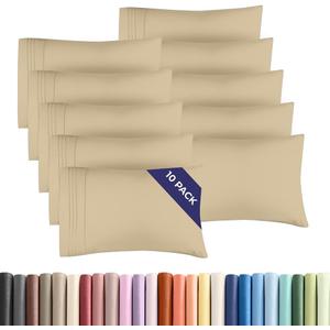 Standard Pillow Cases Set of 10 - Ultra Soft Hotel Quality Pillowcase Covers - Comfy, Cozy & Wrinkle Free - Shrink, Stain and Fade Resistant - Machine Washable Pillow Protectors - 10 Pcs Set - Beige