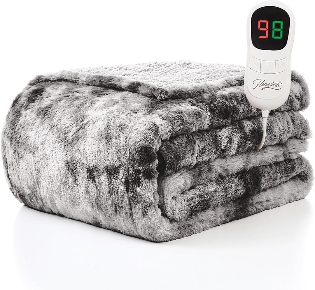 Homemate Electric Heated Blanket Full Size - 72"x84" Heating Blanket Full Size 1/2/4/6/8 Hours Auto-Off 10 Heat Level Over-Heat Protection Luxury Faux Fur Sherpa ETL Certification