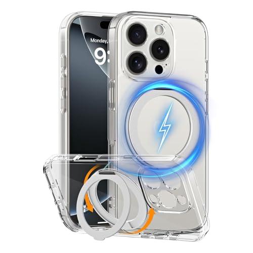 COOLQO for iPhone 16 Plus Case, Compatible with MagSafe, 360° Magnetic Ring Holder Silver Stand