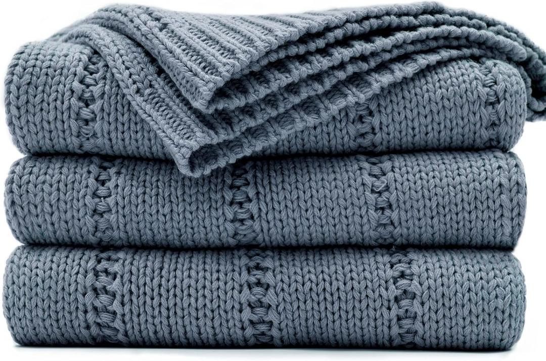 RECYCO Cable Knit Dusty Blue Throw Blanket for Couch, Super Soft Warm Cozy Decorative Knitted Throw Blanket 2.3LB for Bed, Sofa, Chair 50"x60"