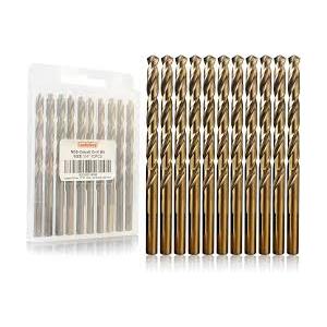 Luckyway 1/4" M35 Cobalt Drill Bits 10-Piece, Jobber Length Twist Drill Bit Set for Hard Metal, Stainless Steel, Cast Iron, Wood and Plastic, with Storage Case