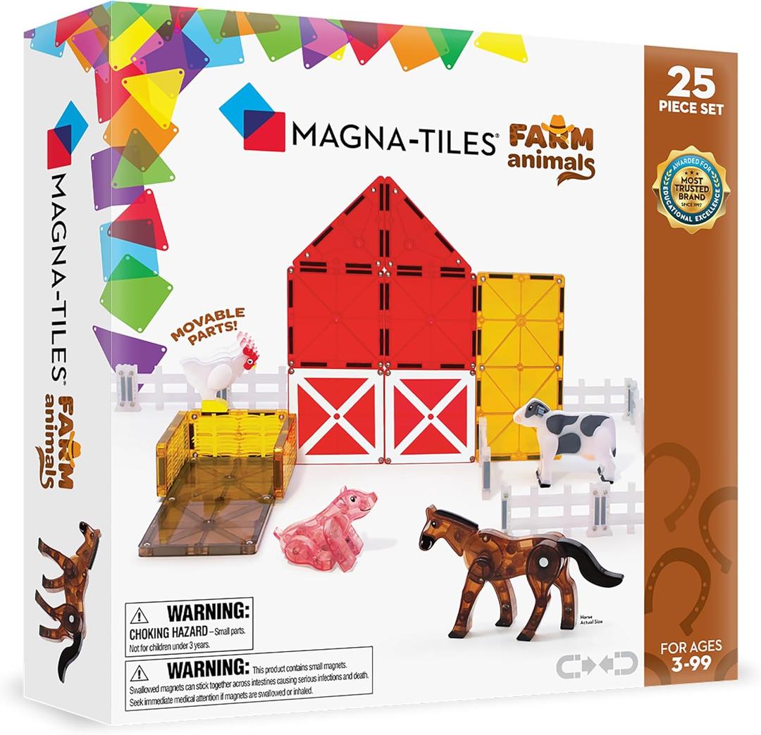 MAGNA-TILES Farm Animals 25-Piece Magnetic Construction Set, The ORIGINAL Magnetic Building Brand