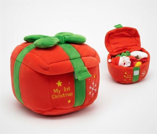 Red and Green Present dog toy