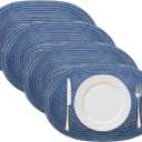 Woven Placemat Set of 4, Oval Place Mats, 12"X18" Wipeable Placemats, Heat-Resistant Durable Table Mats for Dining Table Easy to Clean (Blue)