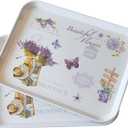 Large Serving Platter Melamine Trays 2 Pack Stackable Food Tray with Floral Print for Gift, Party, Decor, Home, Restaurant (Purple Lavender, Large)
