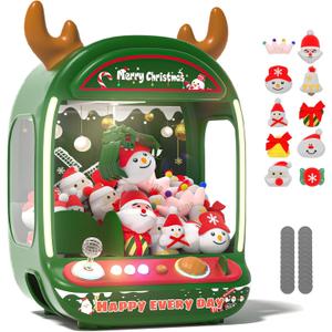 Skirfy Christmas Claw Machine for Kids, Holiday Toys for Girls Age 6+, Mini Arcade Game Vending Machine with Plush Toys and Candy Dispenser, Festive Claw Game Machine, for Girls (Xmas Green)