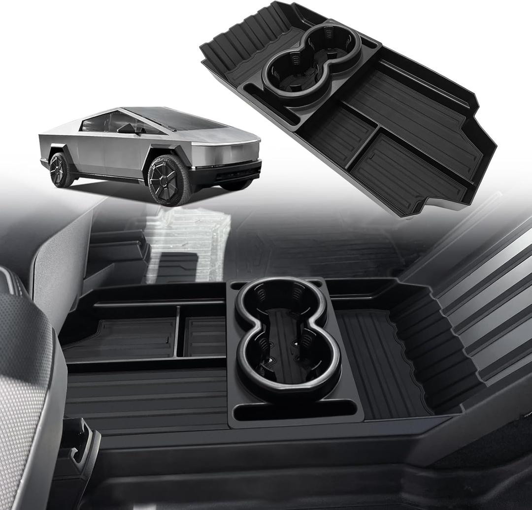 BestEvMod Front Lower Center Console Organizer Tray Compatible with Tesla Cybertruck 2025 2024 Fit 32oz Bottle Interior Accessories ABS Material with PVC Trim Floor Console Storage (Floor Organizer)