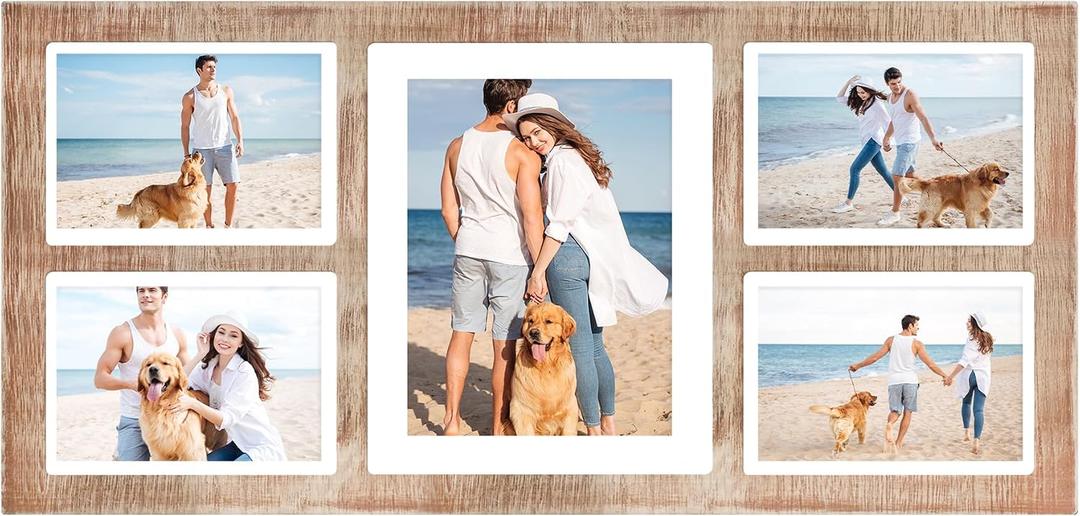 YESKAY Collage Picture Frame for 8x10 and 4 5x7 Pictures Display,5 Opening Family Photo Frames with Tempered Glass Wall Decor(Rustic Brown_1 Pack)